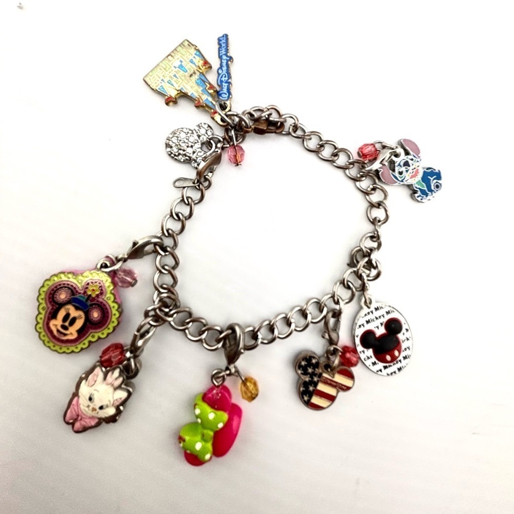 Disney Parks Charm Bracelet Lot Mickey Stitch Marie Castle Americana